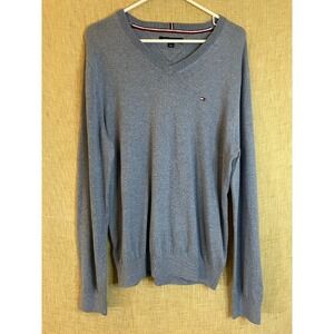 Tommy Hilfiger Y2K V-Neck Sweater‎ Classic Fit Soft Knit Casual Gray Mens M
